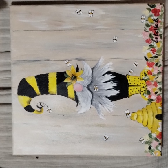 home sweet Gmone Other - Estelle B. Home Sweet Gnome Buzzin with Friends Painted on Canvas," 12"x12"